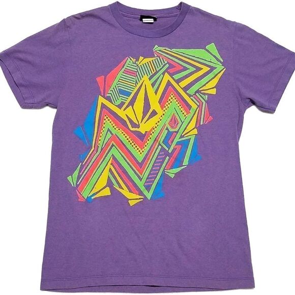 VINTAGE 90s Volcom Retro Neon Vaporwave Print Tee - Picture 1 of 9